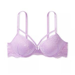 NWT Victoria Secret Bombshell Bra sz 34C Fishnet Floral Lace in Silky Lilac